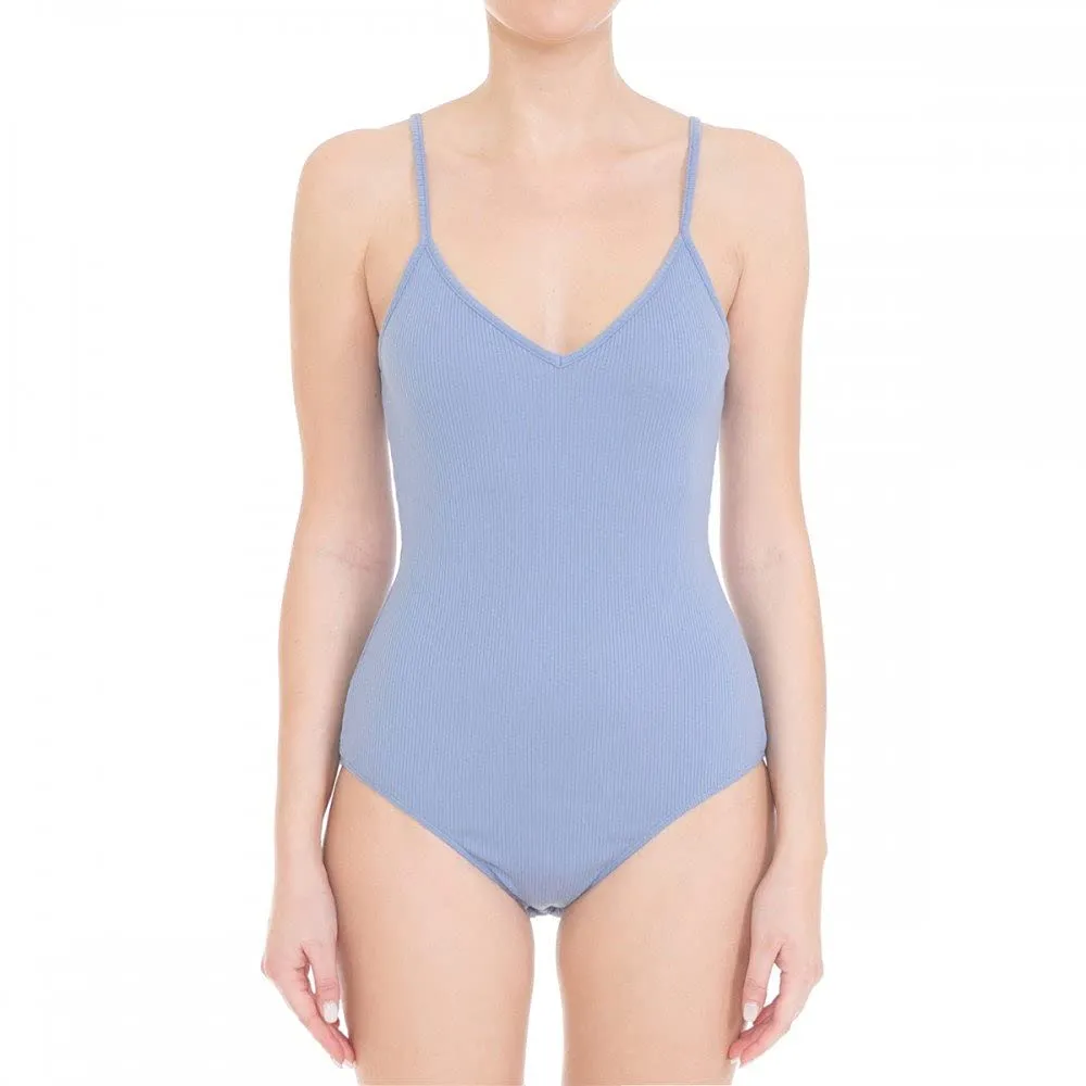 Womens-V Neck Ribbed Cami Spaghetti Strap Body Suit