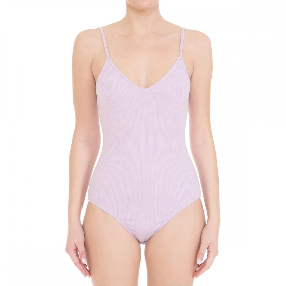 Womens-V Neck Ribbed Cami Spaghetti Strap Body Suit