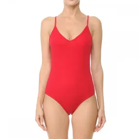 Womens-V Neck Ribbed Cami Spaghetti Strap Body Suit