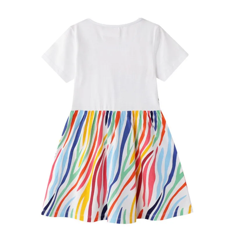 Zebra Pattern Short Sleeve Girls Summer Tutu Dress