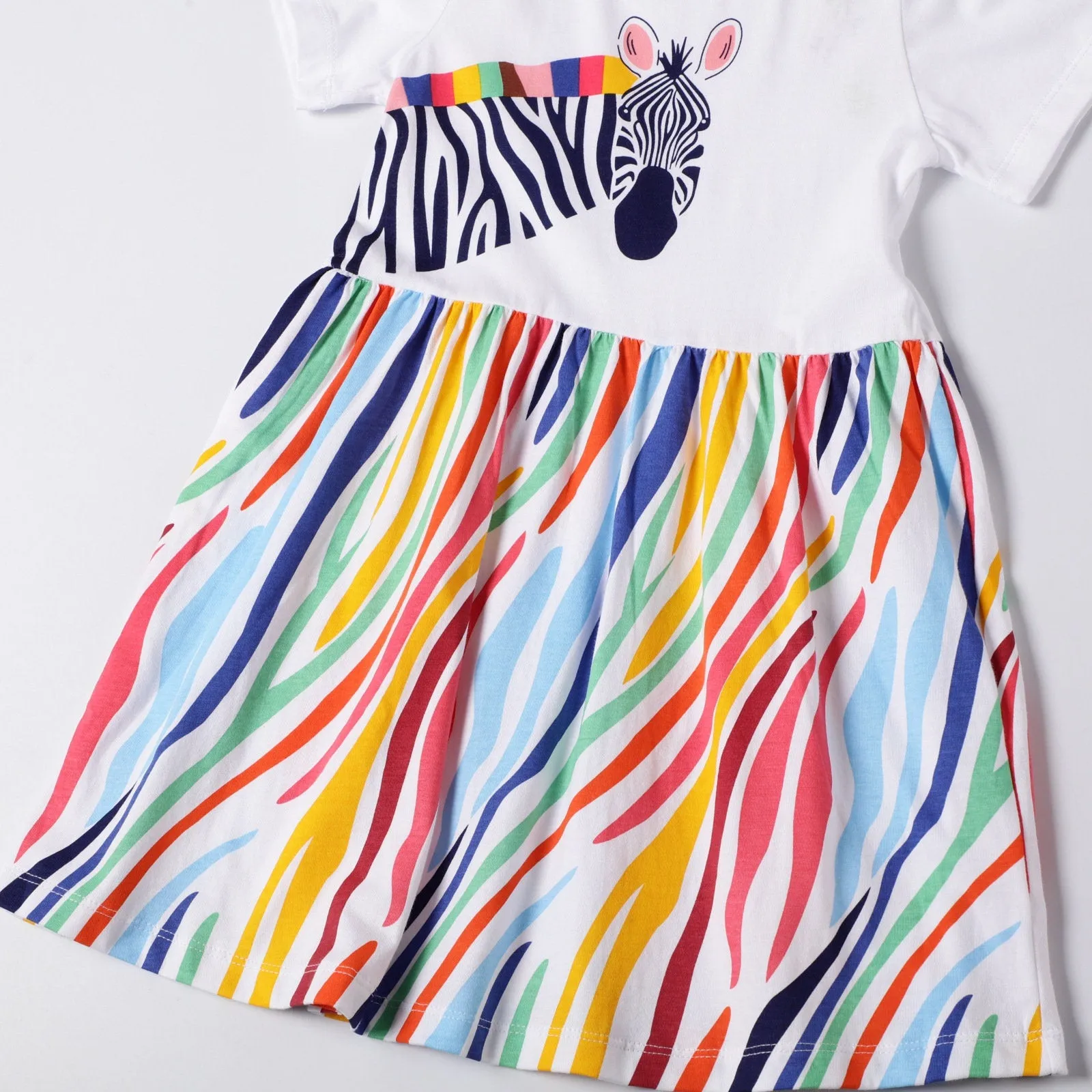 Zebra Pattern Short Sleeve Girls Summer Tutu Dress